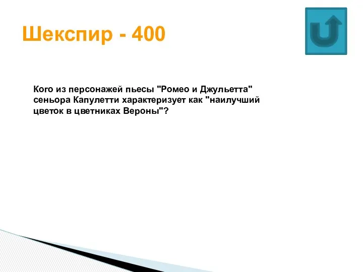 Шекспир - 400 Кого из персонажей пьесы "Ромео и Джульетта"