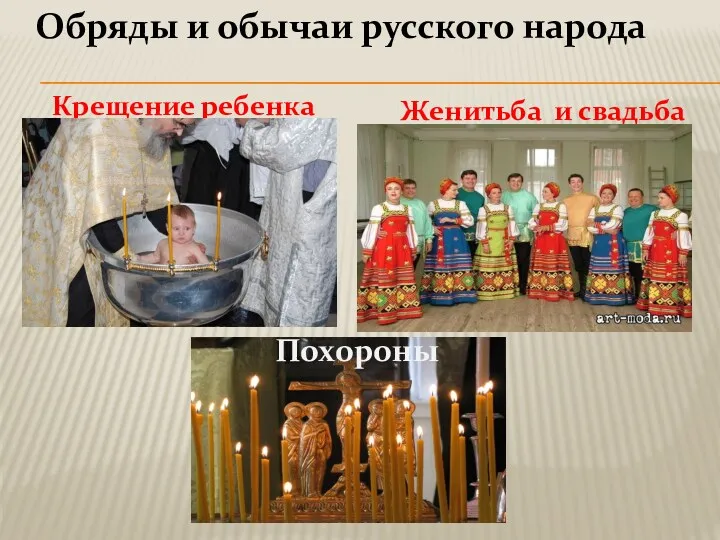 Крещение ребенка Женитьба и свадьба Похороны Обряды и обычаи русского народа