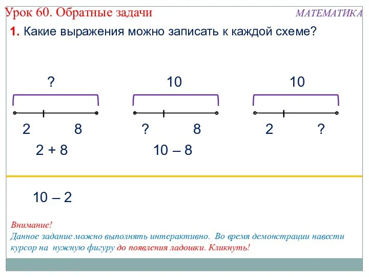 1. Какие выражения можно записать к каждой схеме? 10 –