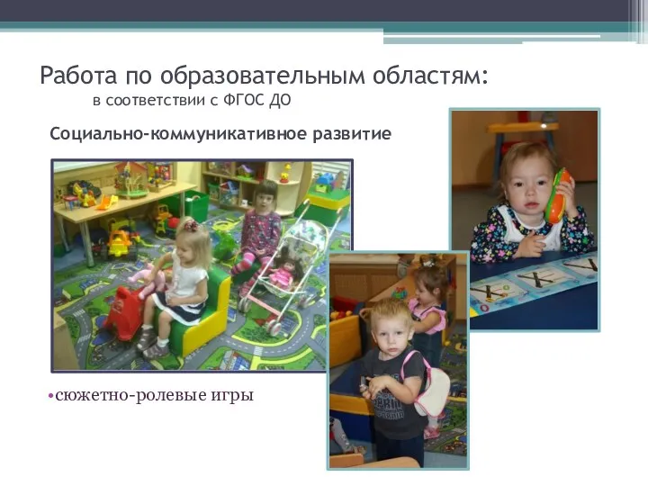 Работа по образовательным областям: в соответствии с ФГОС ДО сюжетно-ролевые игры Социально-коммуникативное развитие