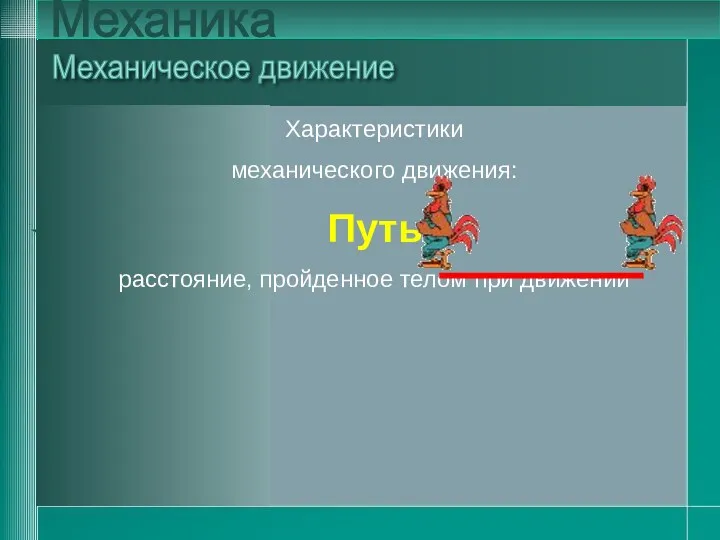 Характеристики механического движения: Путь расстояние, пройденное телом при движении Механика