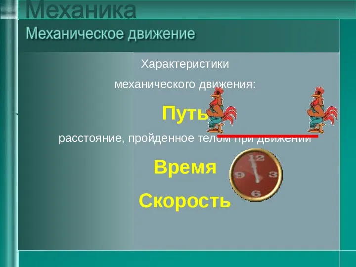 Характеристики механического движения: Путь расстояние, пройденное телом при движении Время