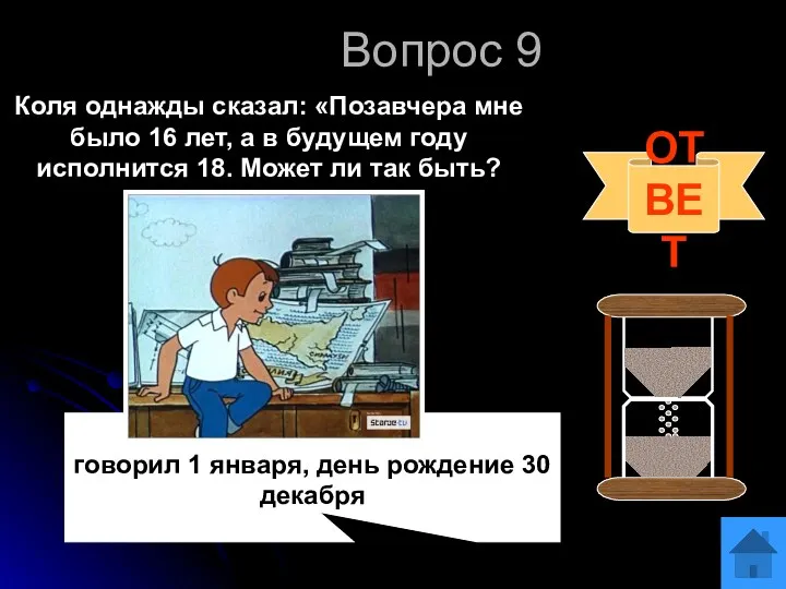 Вопрос 9 Коля однажды сказал: «Позавчера мне было 16 лет,