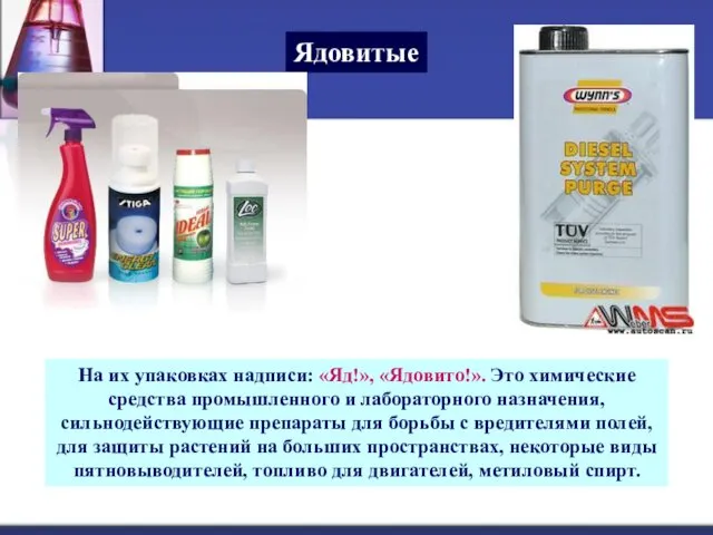 Ядовитые На их упаковках надписи: «Яд!», «Ядовито!». Это химические средства