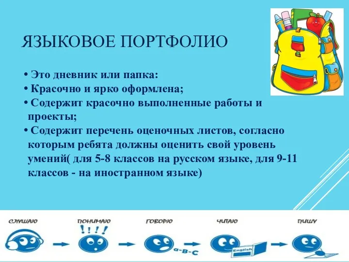 ЯЗЫКОВОЕ ПОРТФОЛИО Это дневник или папка: Красочно и ярко оформлена; Содержит красочно выполненные