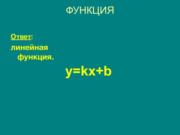 ФУНКЦИЯ Ответ: линейная функция. y=kx+b