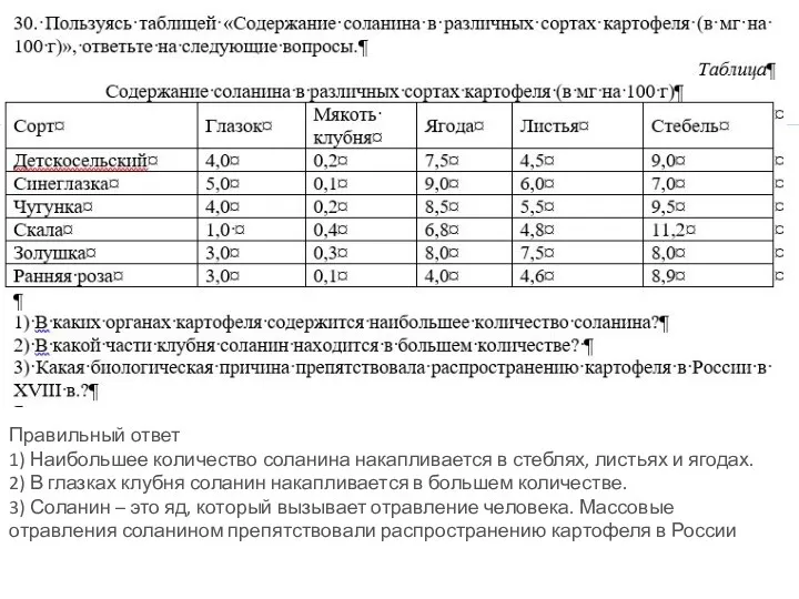 Правильный ответ 1) Наибольшее количество соланина накапливается в стеблях, листьях и ягодах. 2)