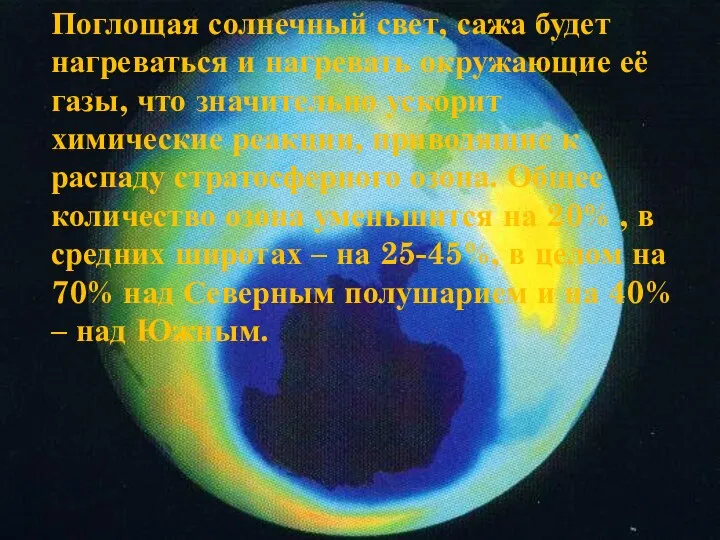 Поглощая солнечный свет, сажа будет нагреваться и нагревать окружающие её