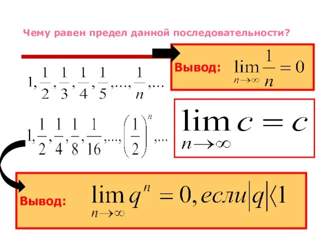 Чему равен предел данной последовательности? Вывод: Вывод: