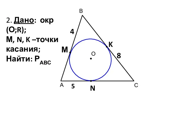 В С А О 2. Дано: окр(О;R); М, N, K