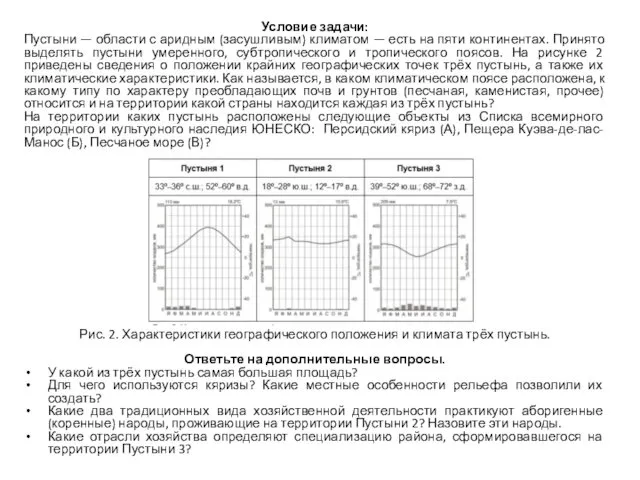 Условие задачи: Пустыни — области с аридным (засушливым) климатом —