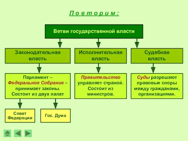 Ветви государственной власти Судебная власть Законодательная власть Парламент – Федеральное