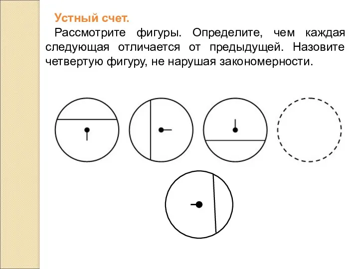 Устный счет. Рассмотрите фигуры. Определите, чем каждая следующая отличается от