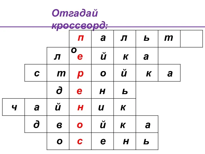 Отгадай кроссворд: п а л ь т о л е