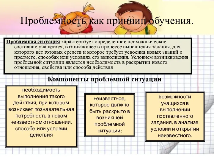 Проблемность как принцип обучения. Проблемная ситуация характеризует определенное психологическое состояние