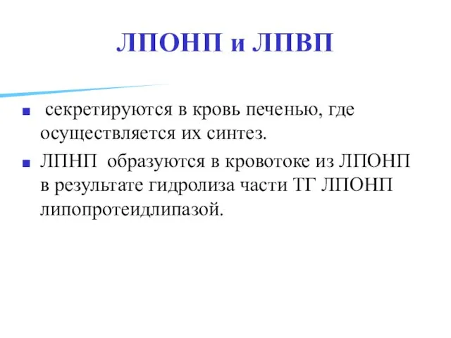 ЛПОНП и ЛПВП секретируются в кровь печенью, где осуществляется их