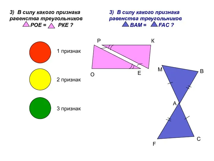3) В силу какого признака равенства треугольников РОЕ = РКЕ ? 1 признак