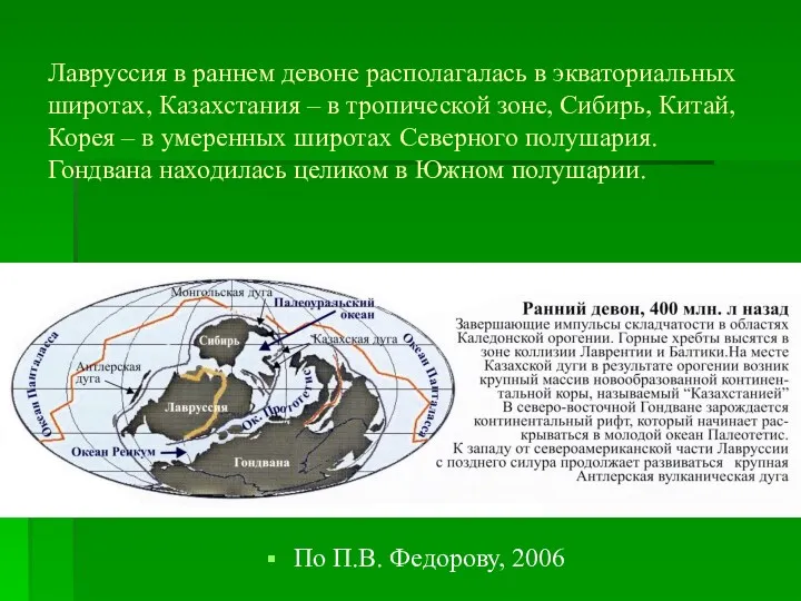 Лавруссия в раннем девоне располагалась в экваториальных широтах, Казахстания – в тропической зоне,