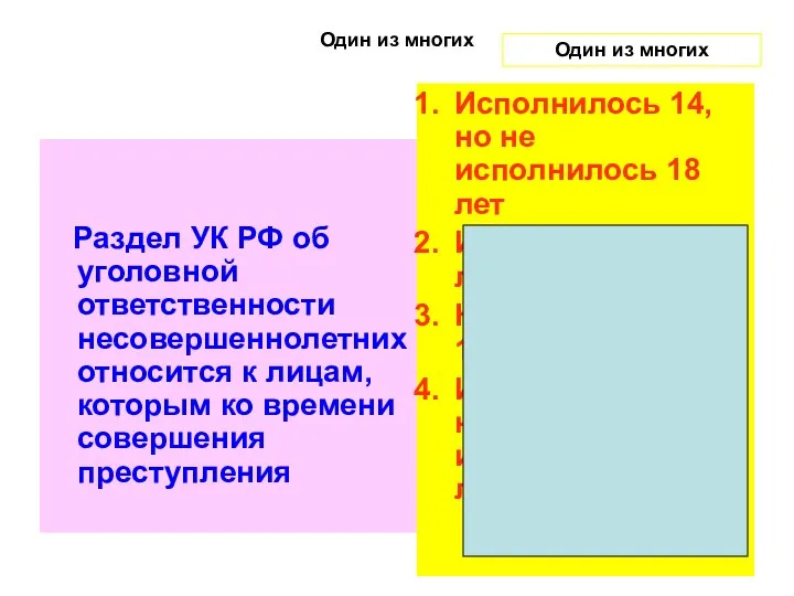 Один из многих Раздел УК РФ об уголовной ответственности несовершеннолетних