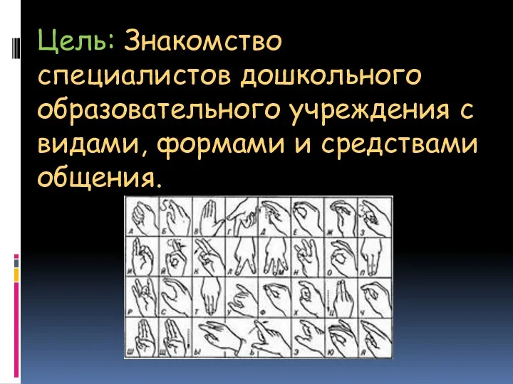 Цель: Знакомство специалистов дошкольного образовательного учреждения с видами, формами и средствами общения.