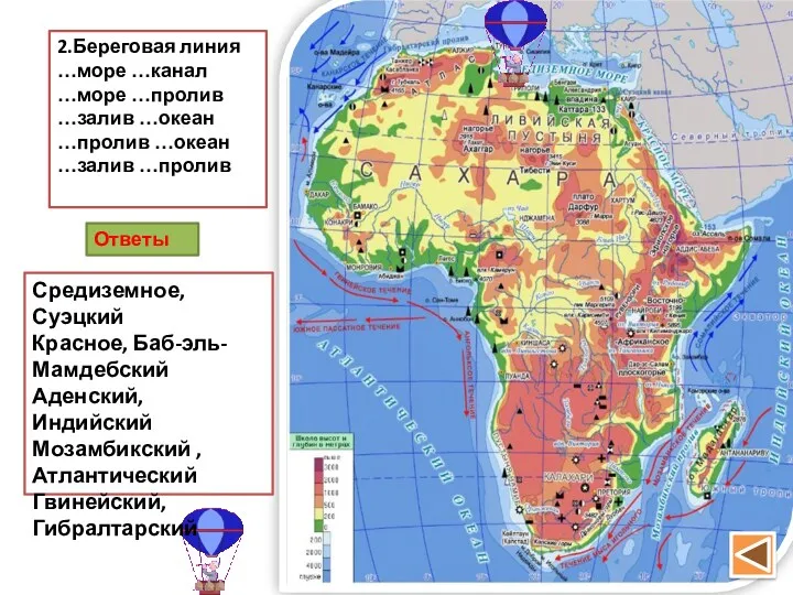 2.Береговая линия …море …канал …море …пролив …залив …океан …пролив …океан