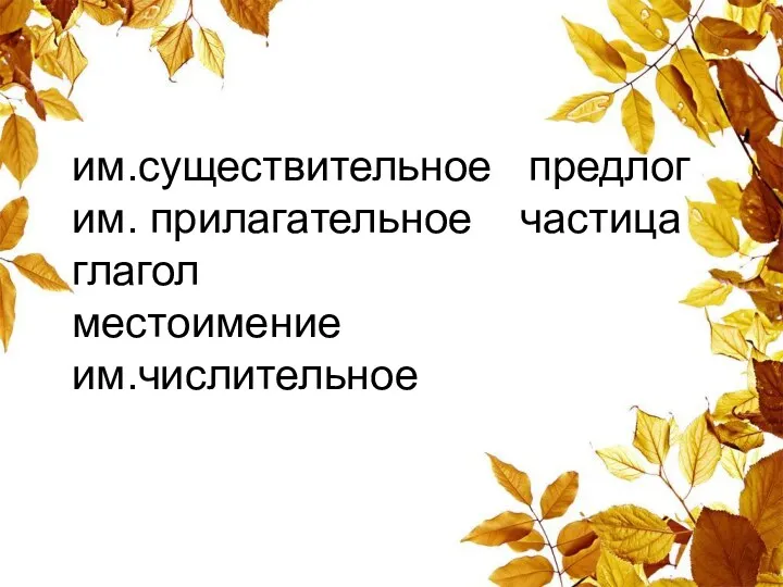 им.существительное предлог им. прилагательное частица глагол местоимение им.числительное