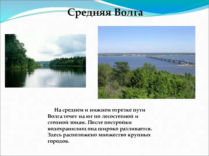 На среднем и нижнем отрезке пути Волга течет на юг