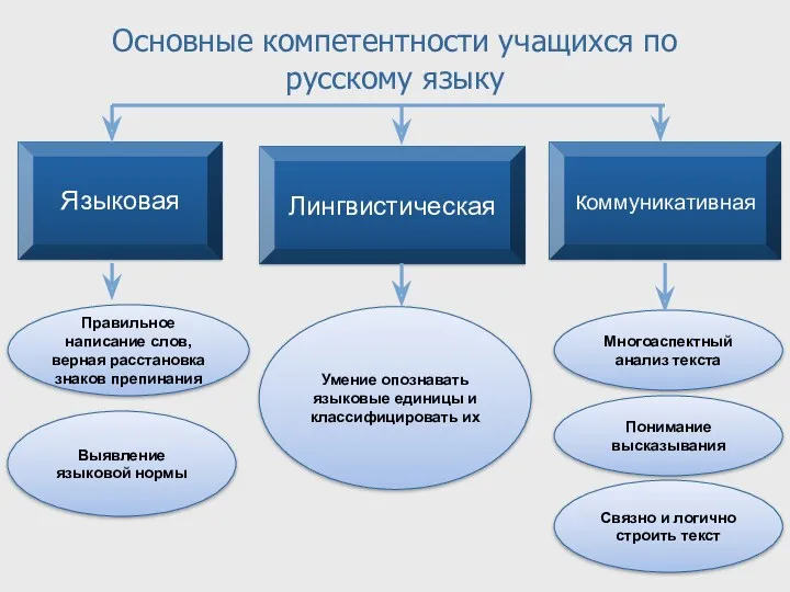 Языковая Лингвистическая коммуникативная Многоаспектный анализ текста Основные компетентности учащихся по