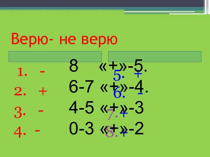 Верю- не верю 1. - 2. + 3. - 4.