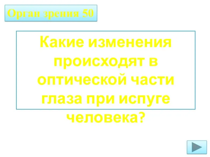 Орган зрения 50 Какие изменения происходят в оптической части глаза при испуге человека?