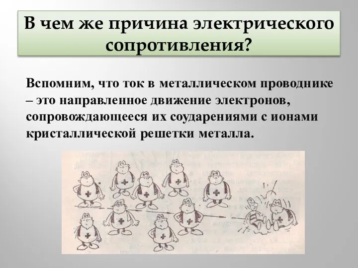 В чем же причина электрического сопротивления? Вспомним, что ток в