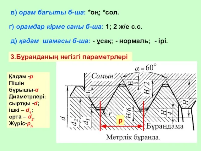 в) орам бағыты б-ша: *оң; *сол. г) орамдар кірме саны