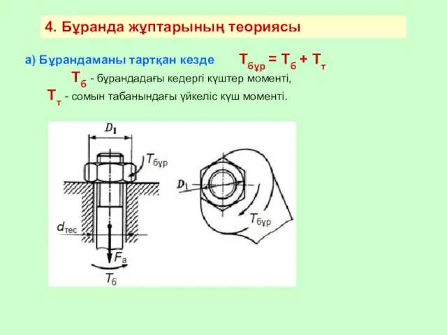 4. Бұранда жұптарының теориясы а) Бұрандаманы тартқан кезде Tбұр =