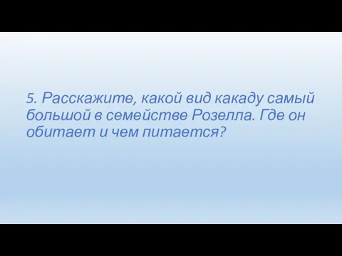 5. Расскажите, какой вид какаду самый большой в семействе Розелла. Где он обитает и чем питается?