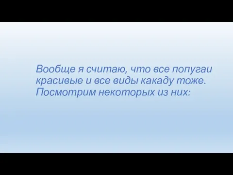 Вообще я считаю, что все попугаи красивые и все виды какаду тоже. Посмотрим некоторых из них: