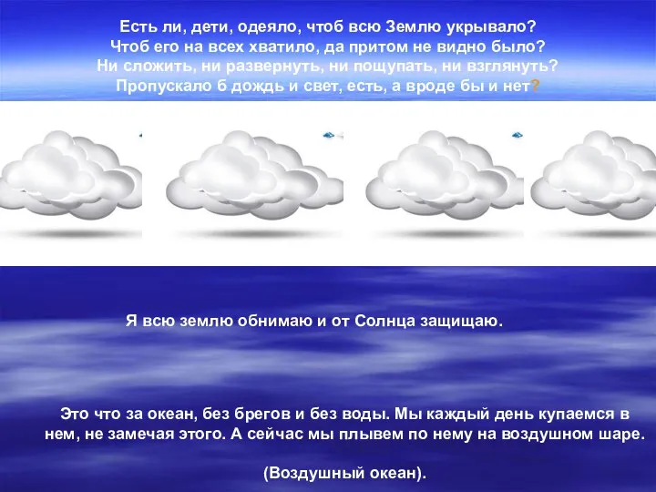 Атмосфера Есть ли, дети, одеяло, чтоб всю Землю укрывало? Чтоб