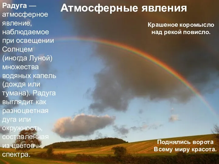 Лунная радуга Круговая радуга. Радуга —атмосферное явление, наблюдаемое при освещении