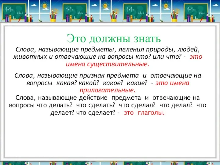 Это должны знать Слова, называющие предметы, явления природы, людей, животных