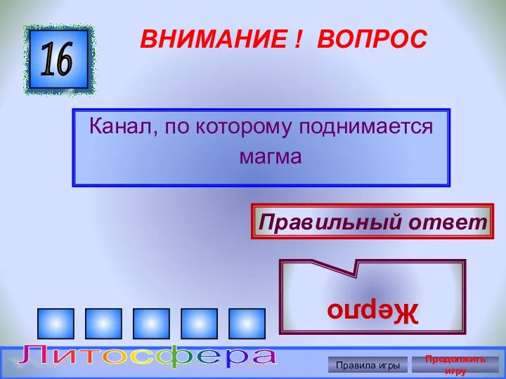 ВНИМАНИЕ ! ВОПРОС Канал, по которому поднимается магма 16 Правильный