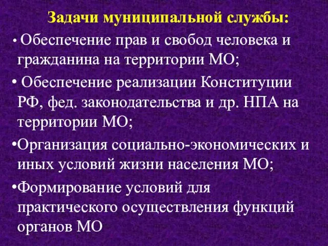 Задачи муниципальной службы: Обеспечение прав и свобод человека и гражданина