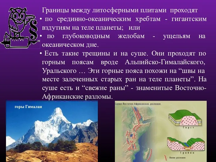 Границы между литосферными плитами проходят по срединно-океаническим хребтам - гигантским