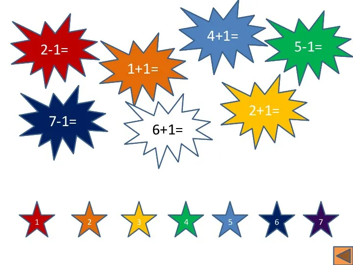 7-1= 4+1= 5-1= 2+1= 1+1= 2+1= 5-1= 1+1= 4+1= 7-1=