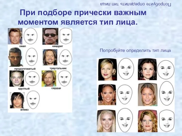 Попробуйте определить тип лица При подборе прически важным моментом является тип лица. Попробуйте определить тип лица