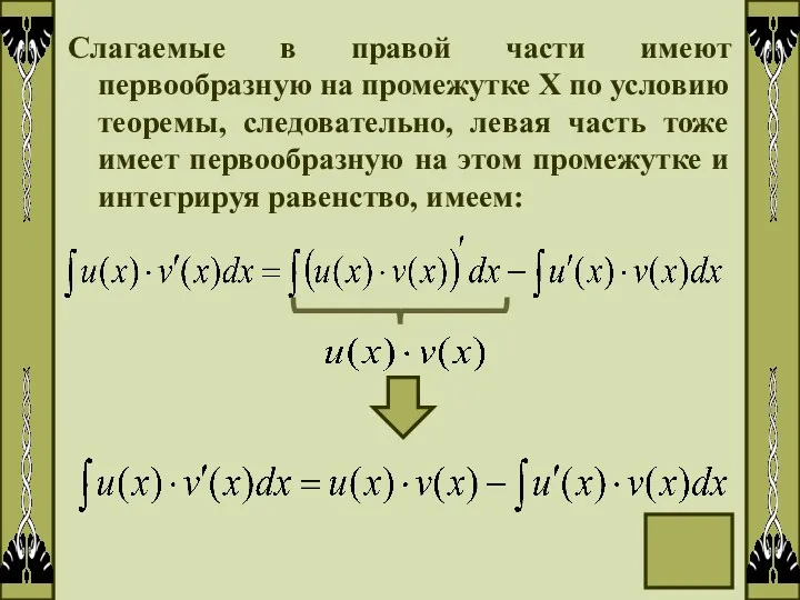 Слагаемые в правой части имеют первообразную на промежутке Х по условию теоремы, следовательно,