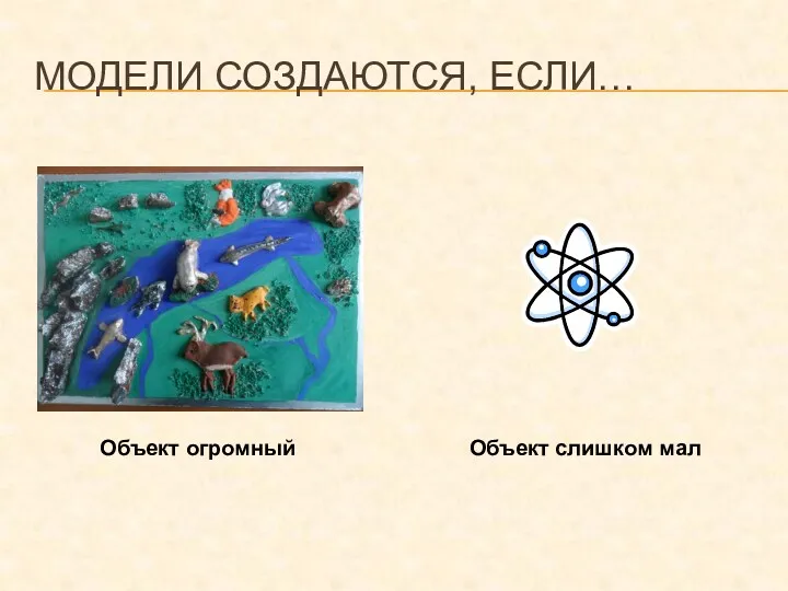 Модели создаются, если… Объект огромный Объект слишком мал