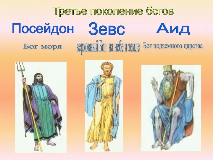 Третье поколение богов Зевс Посейдон Аид Бог моря верховный Бог