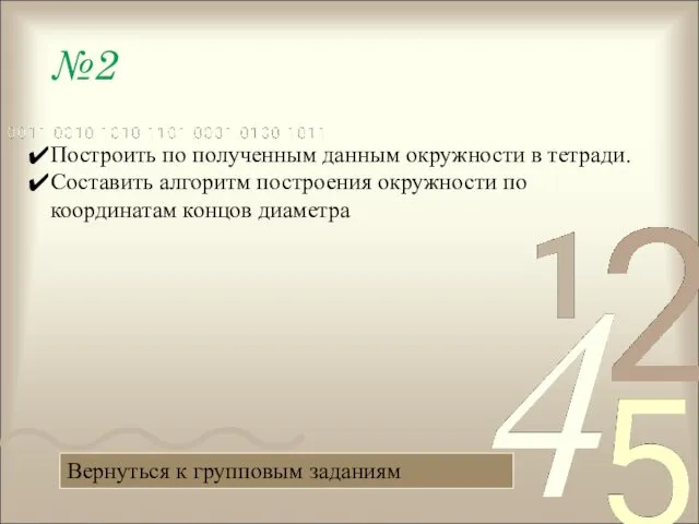 №2 Построить по полученным данным окружности в тетради. Составить алгоритм