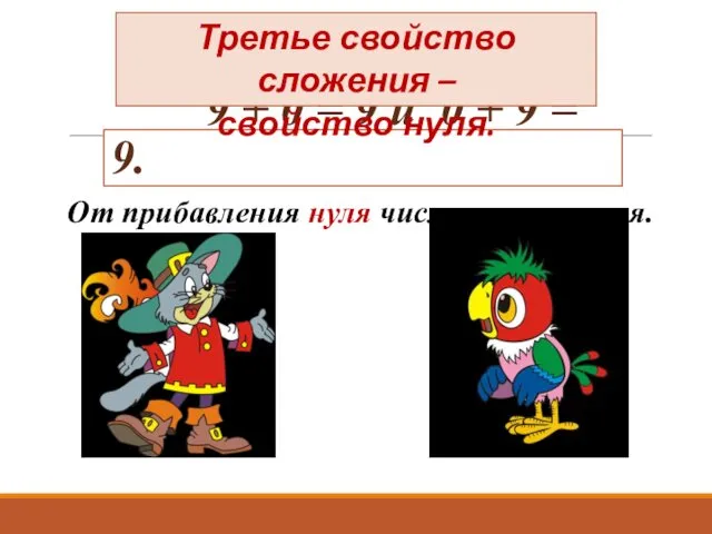 От прибавления нуля число не меняется. 9 + 0 =