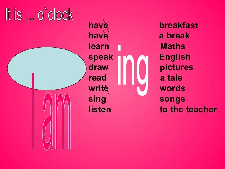 have breakfast have a break learn Maths speak English draw