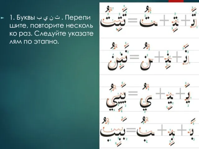 1. Бук­вы ت ن ي ب . Пере­пи­ши­те, пов­то­ри­те не­сколь­ко раз. Сле­дуй­те ука­за­те­лям по ­этап­но.